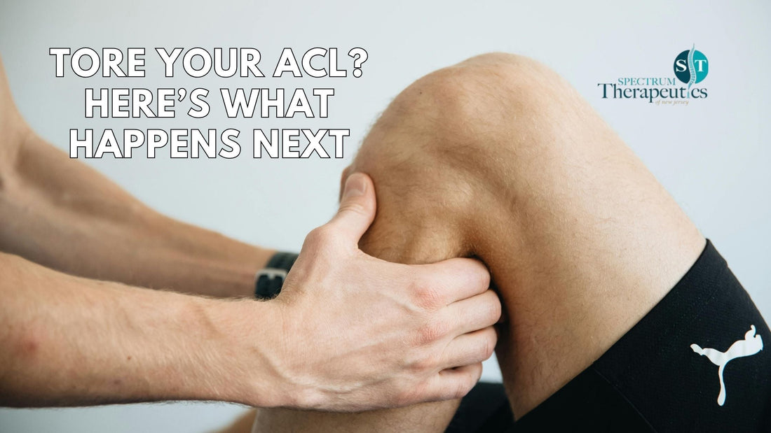 Physical therapist guiding a patient through knee rehabilitation exercises after ACL surgery.