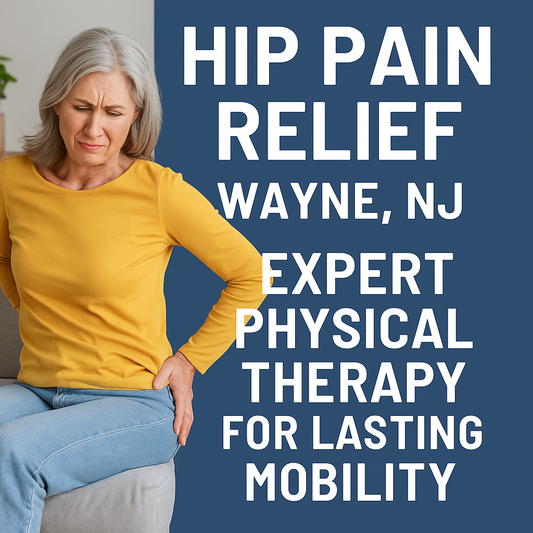 Physical therapist performing hip mobilization technique on patient for hip pain relief in Wayne NJ clinic