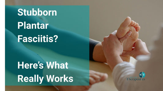 Physical therapist performing myofascial release on patient’s foot for chronic plantar fasciitis.