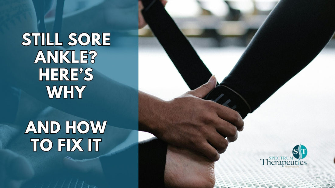 Physical therapist guiding patient through ankle strengthening and balance exercises.