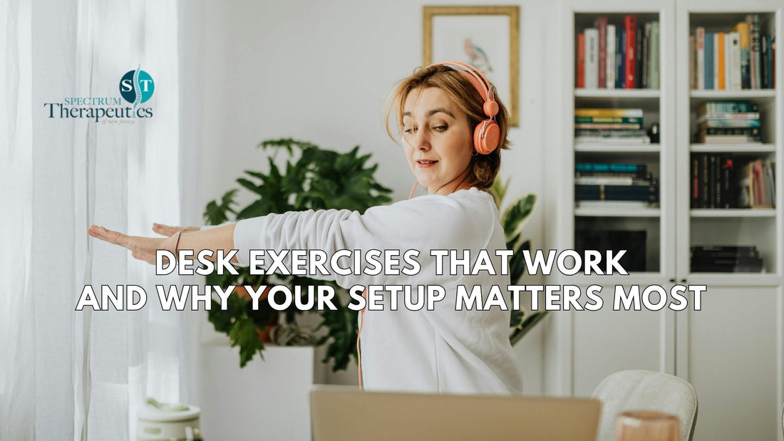 Desk pain? Learn the exercises that actually help, why your workstation setup matters, and how proper ergonomics plus movement prevent chronic neck, shoulder, and back pain.