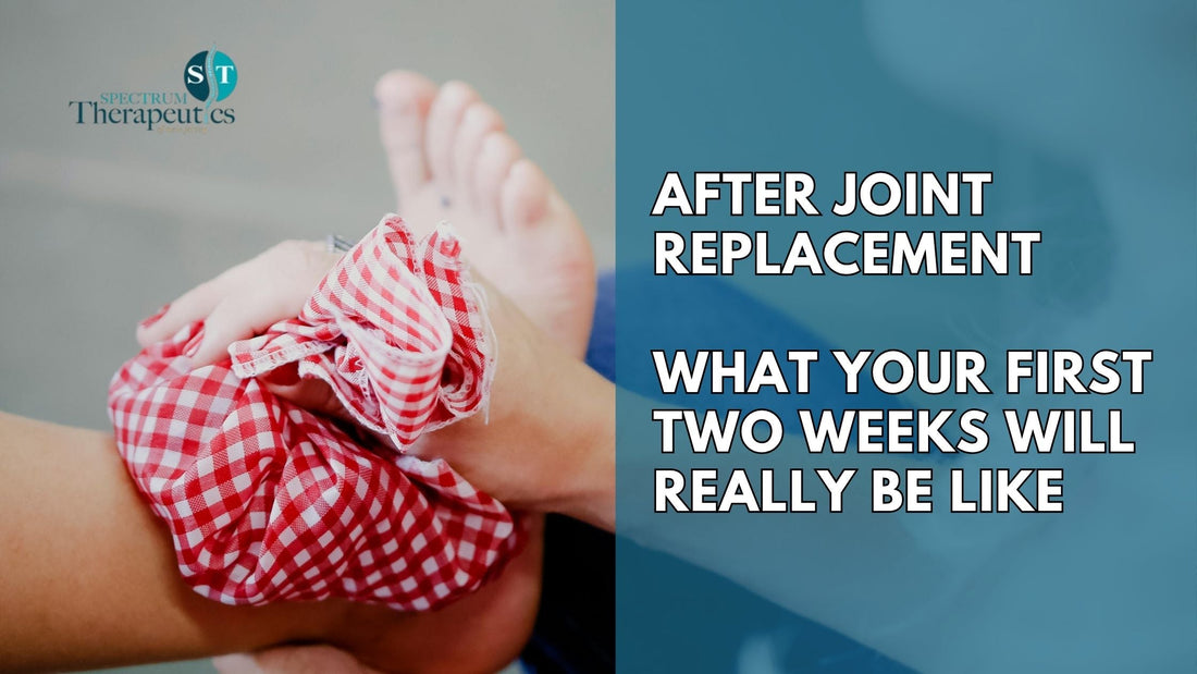 Physical therapist assisting a patient with early post-surgery knee exercises after joint replacement.