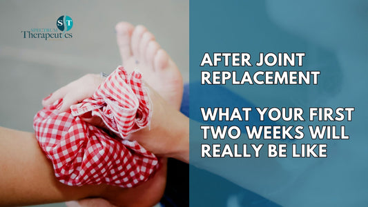 Physical therapist assisting a patient with early post-surgery knee exercises after joint replacement.