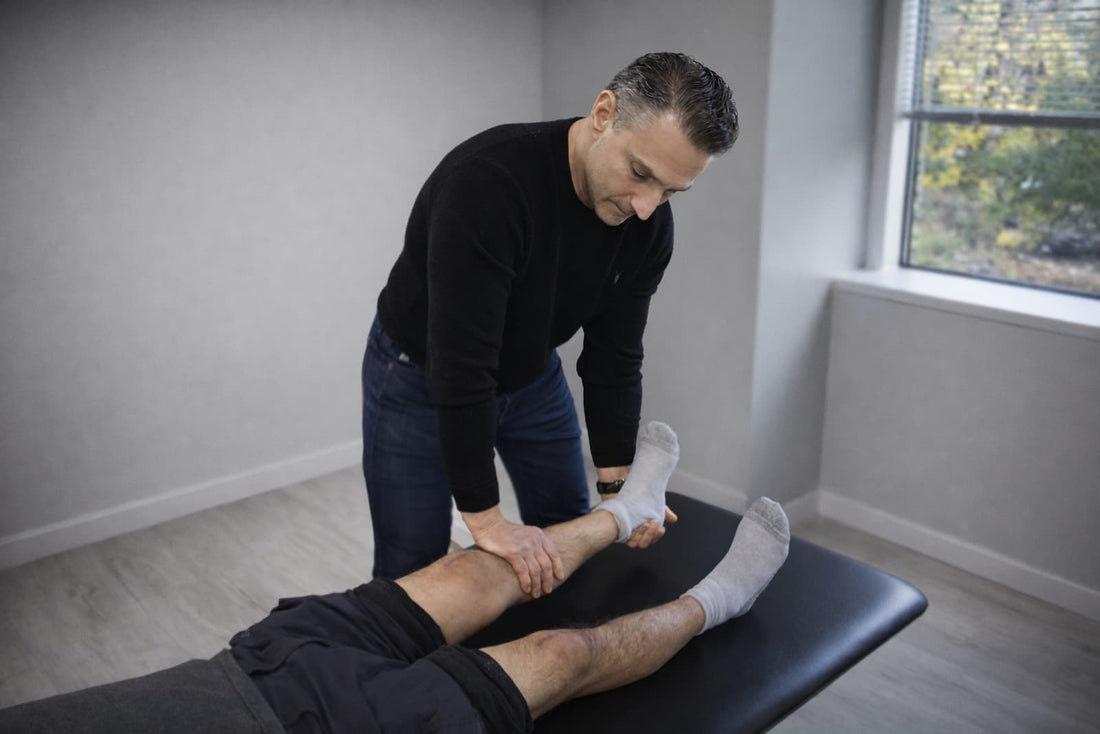 Dr. Rob Letizia assessing knee motion after surgery at Spectrum Therapeutics in Wayne, NJ