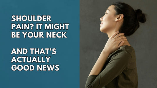 Physical therapist evaluating cervical spine to identify neck-related shoulder pain in patient